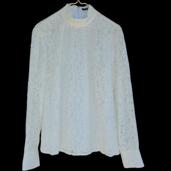 Lauren Ralph Lauren Hiriko Cream Floral Lace Mock Neck Sheer Sleeve Top 14 - Picture 4 of 15